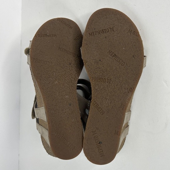 Mephisto Grey Metallic Sandals Strappy Low Wedge - Picture 6 of 6